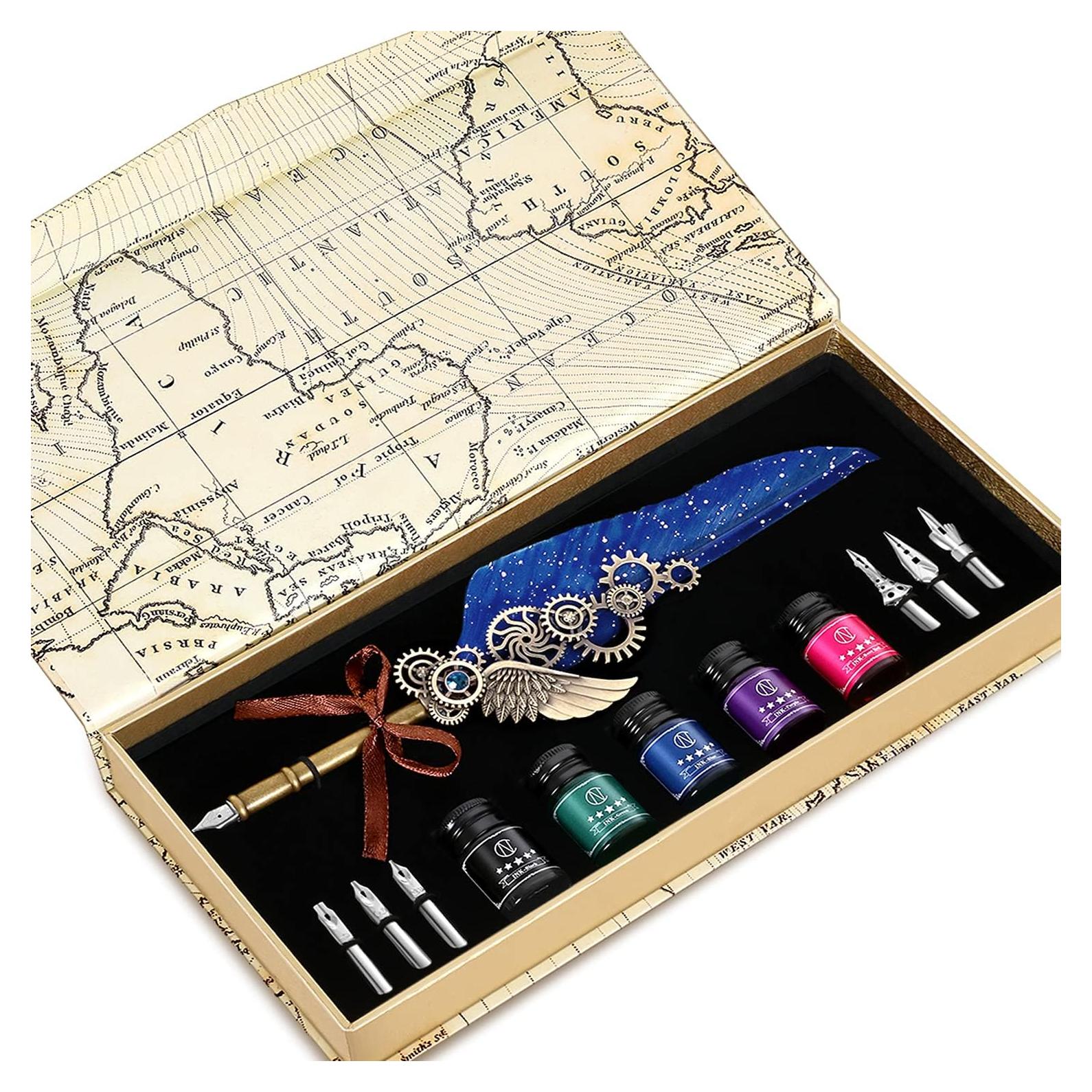 Juego de Pluma de Pavo Real NC con 5 Tintas y 6 Puntas