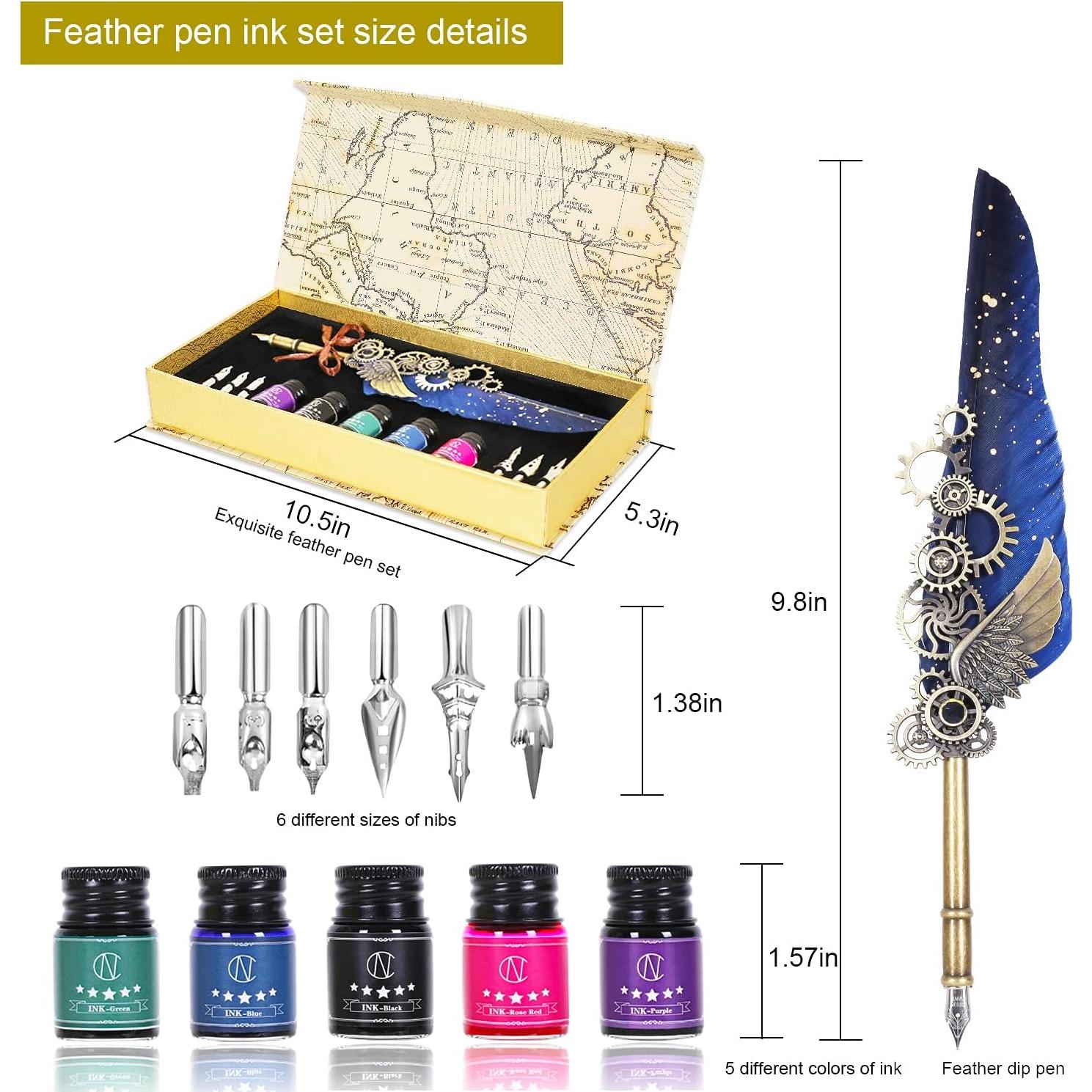 Juego de Pluma de Pavo Real NC con 5 Tintas y 6 Puntas