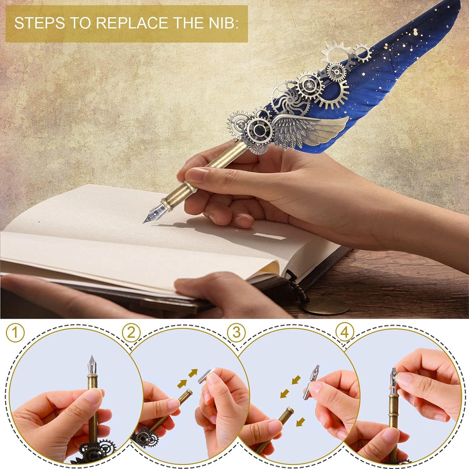 Juego de Pluma de Pavo Real NC con 5 Tintas y 6 Puntas