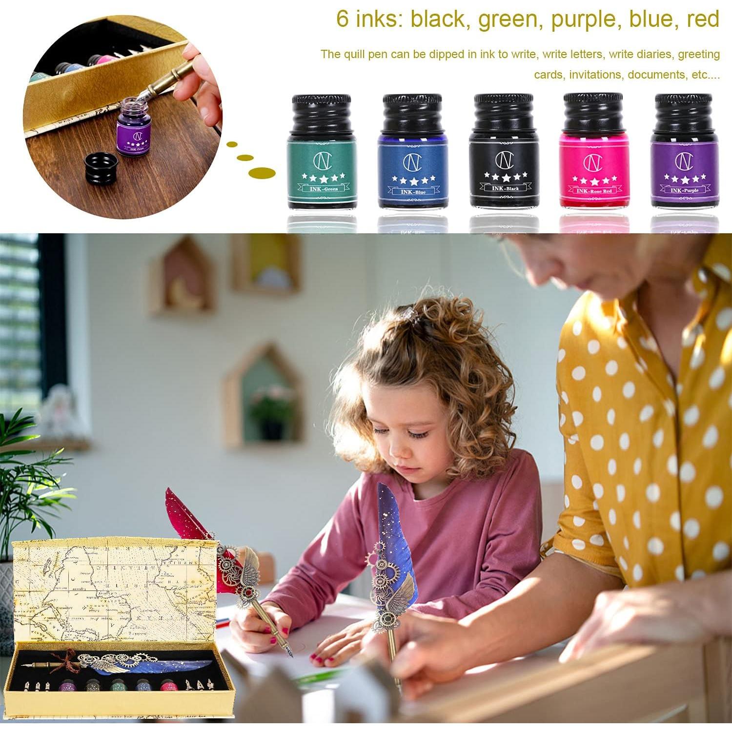 Juego de Pluma de Pavo Real NC con 5 Tintas y 6 Puntas