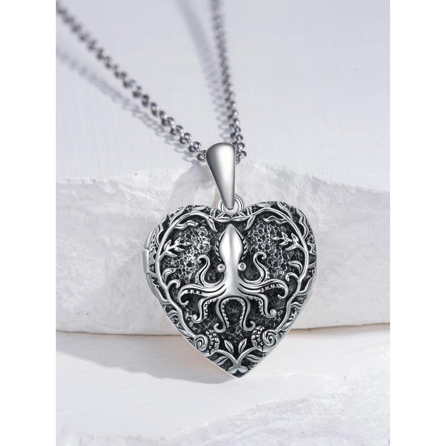 Collar Locket Corazón Plata Esterlina 925 para Mujeres 45.72 cm