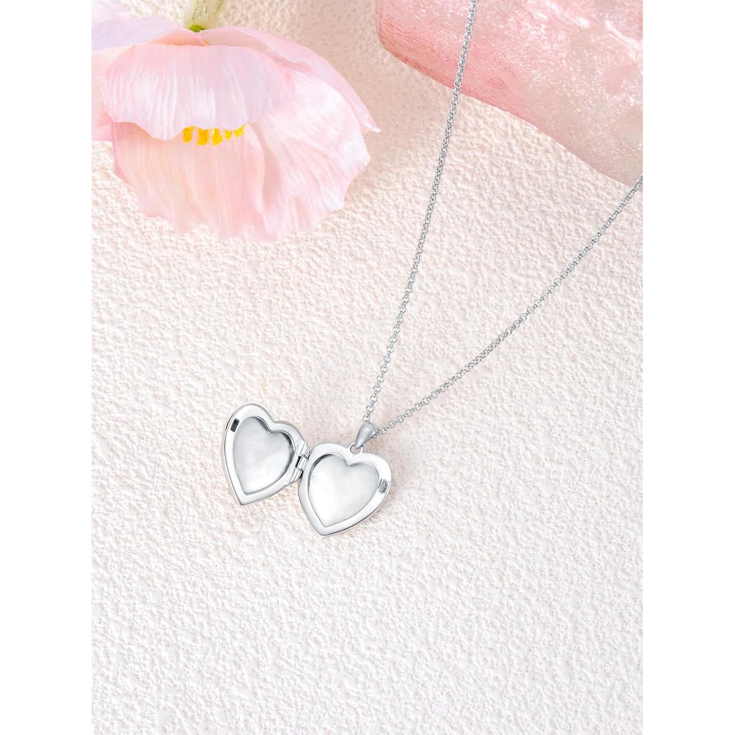 Collar Locket Corazón Plata Esterlina 925 para Mujeres 45.72 cm