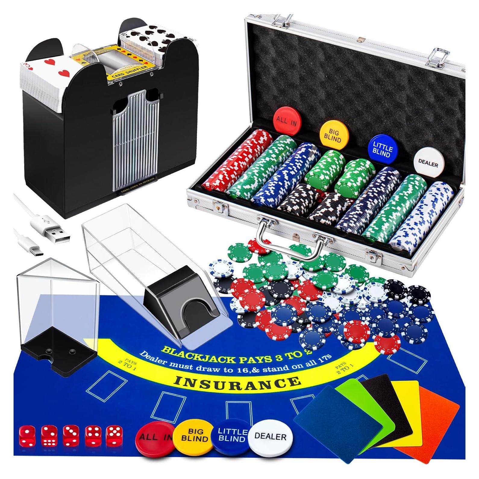 Conjunto de Juego de Casino Aoriher con 300 Fichas y Barajador