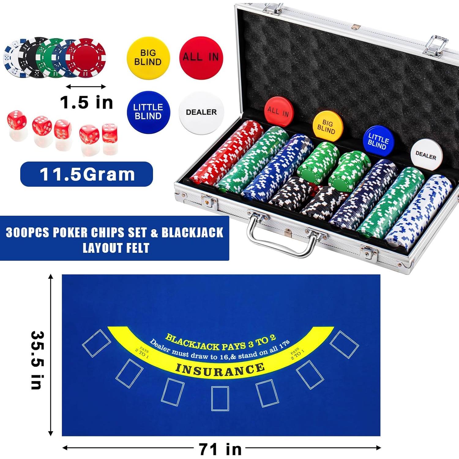 Conjunto de Juego de Casino Aoriher con 300 Fichas y Barajador