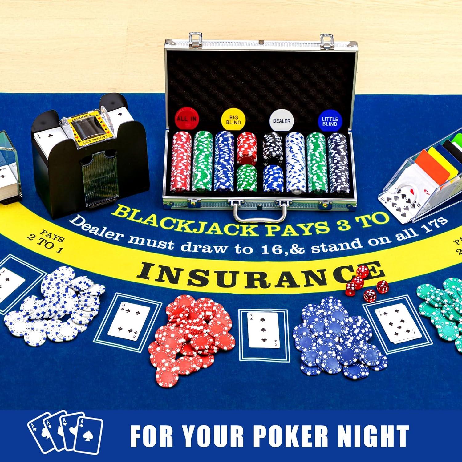 Conjunto de Juego de Casino Aoriher con 300 Fichas y Barajador