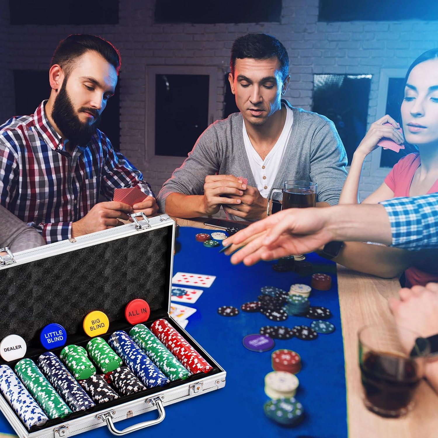 Conjunto de Juego de Casino Aoriher con 300 Fichas y Barajador