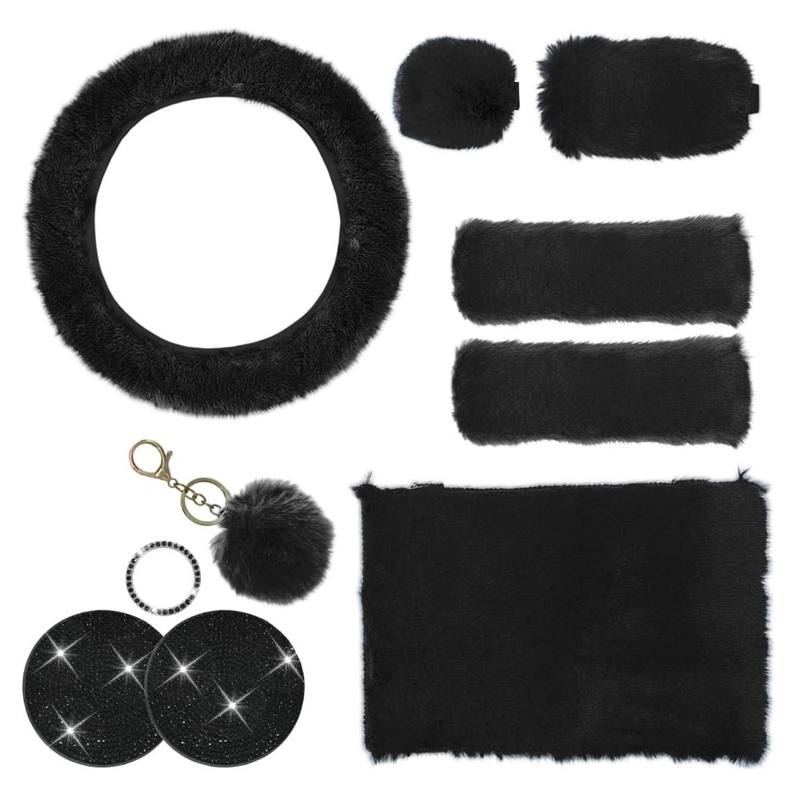 Juego de Accesorios de Coche Esponjoso LHDOS 10PCS Negro