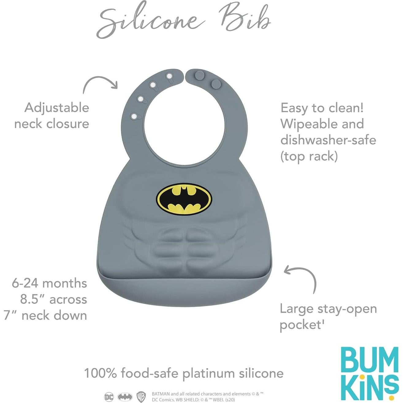 Babero de Silicona Batman Bumkins para Bebés 6-24 Meses