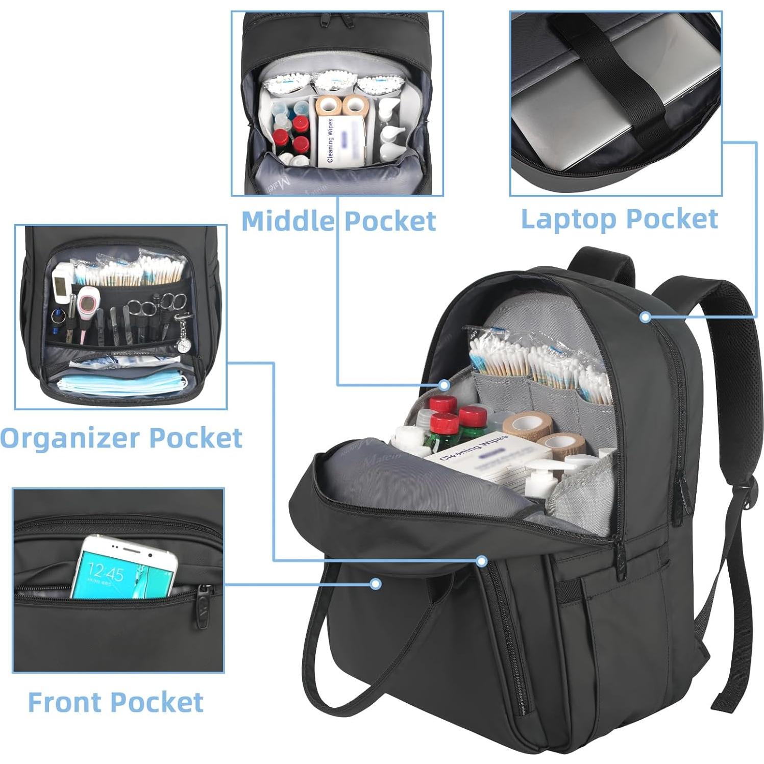 Mochila de Enfermera MATEIN Negra Impermeable 43x30x18 cm