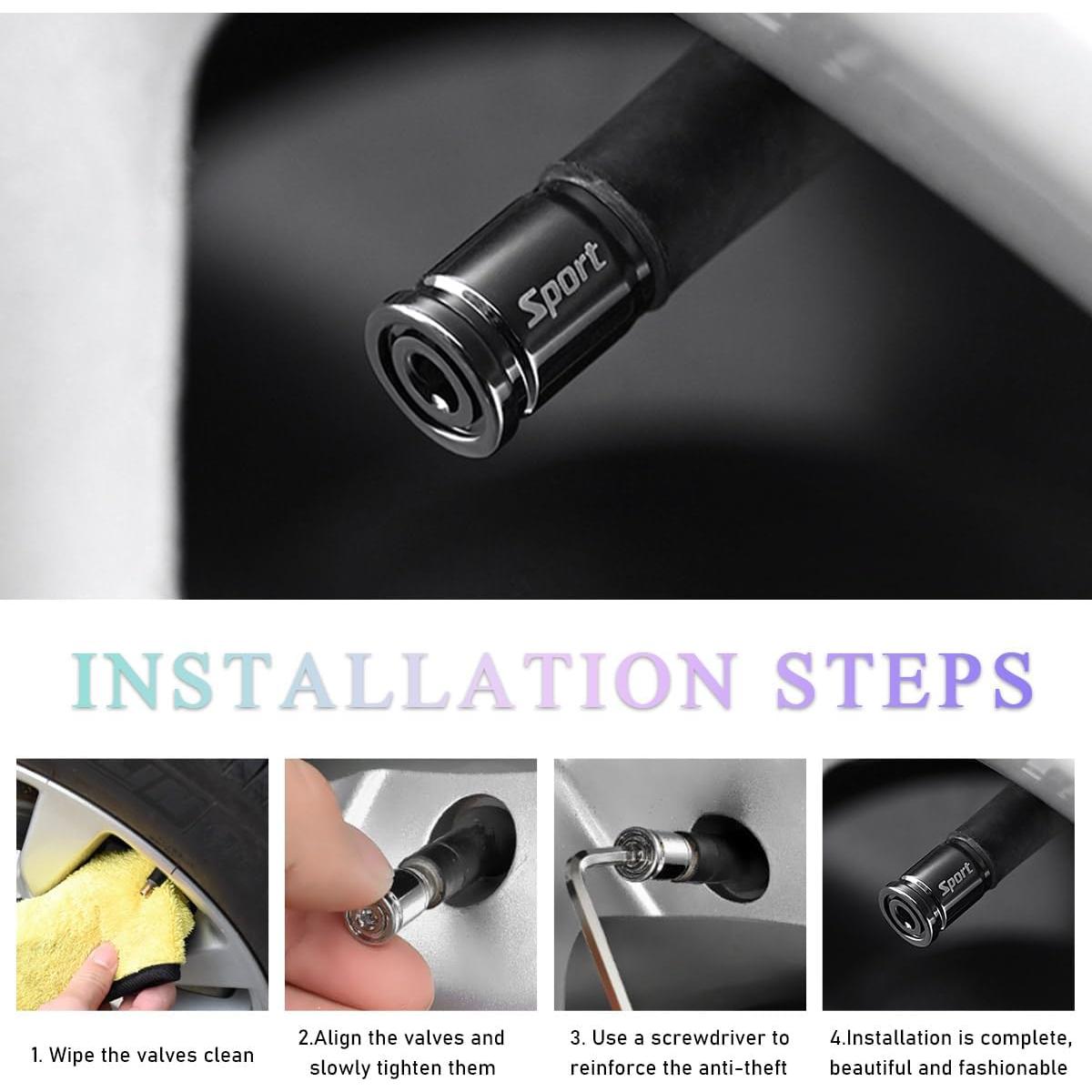 4 Tapones de Válvula de Neumático Gasedin con Bloqueo Negro