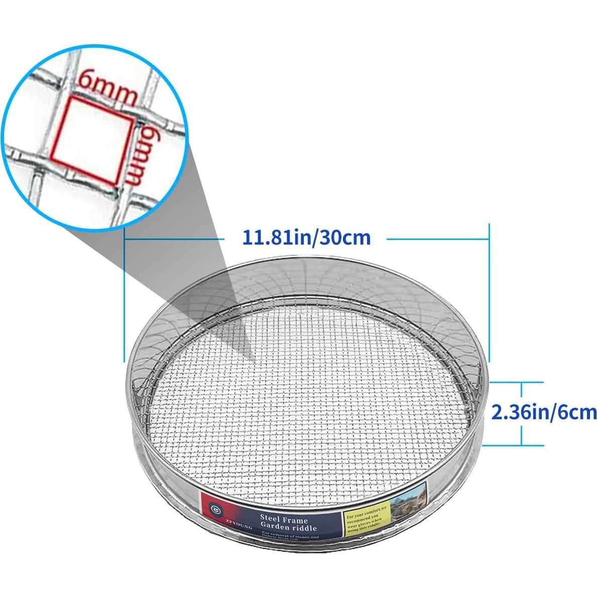 Tamiz de Suelo Acero Inoxidable 304 30 cm Malla 0.64 cm ZFYOUNG