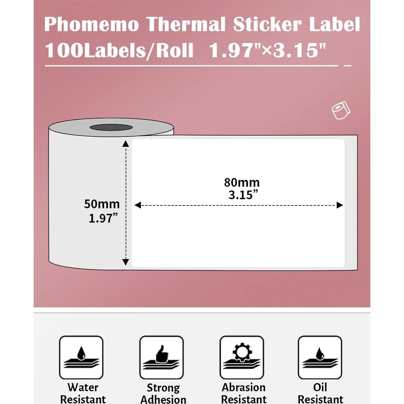 Etiquetas Térmicas Phomemo PM-M110-5080 50x80mm 100 por Rollo