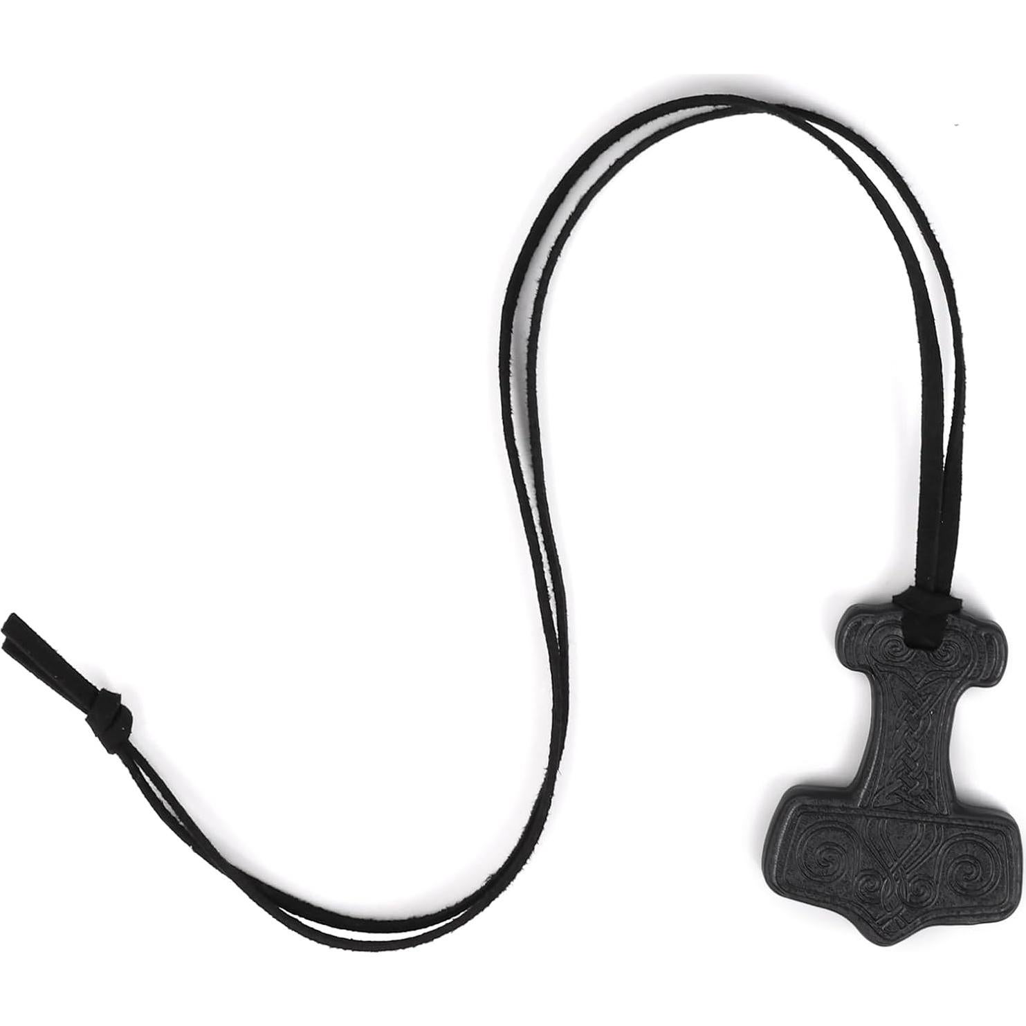 Collar Viking HiiFeuer Martillo de Thor Cuero Sintético Negro