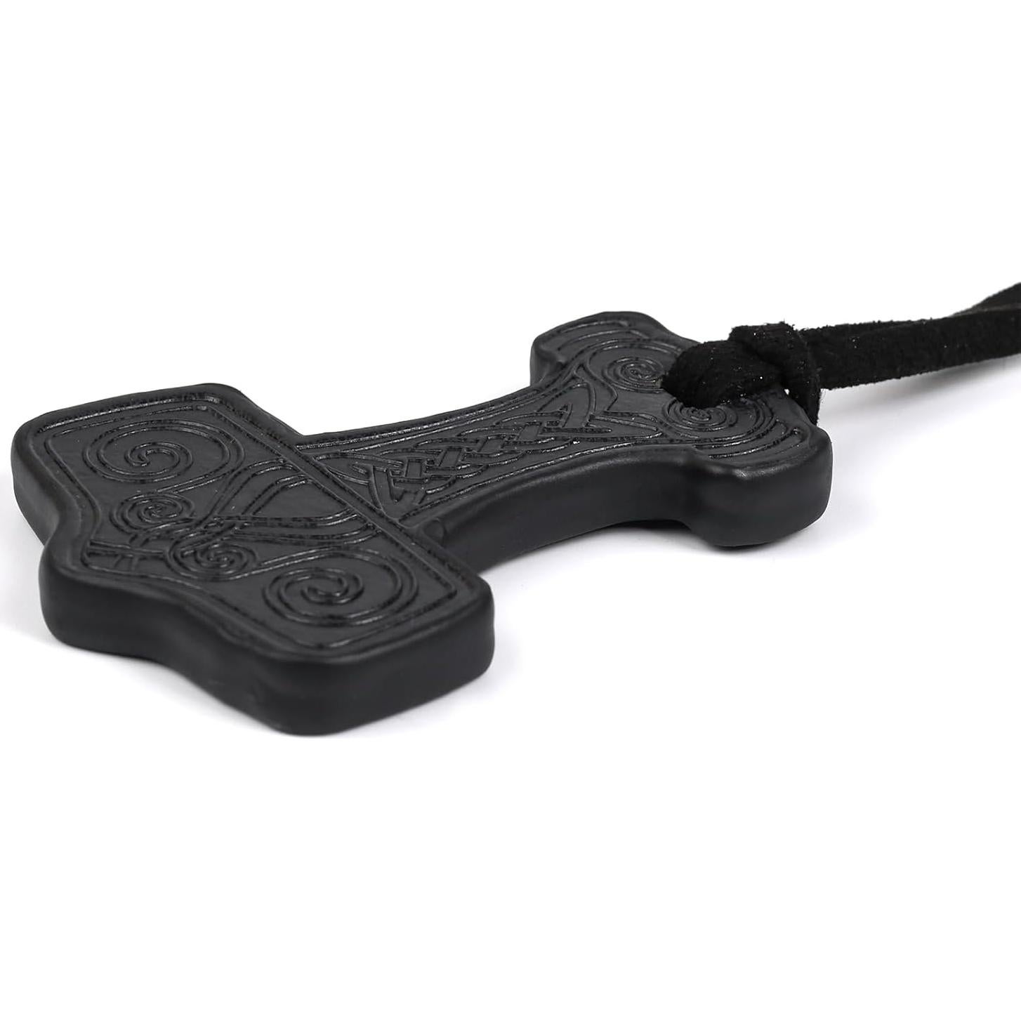 Collar Viking HiiFeuer Martillo de Thor Cuero Sintético Negro