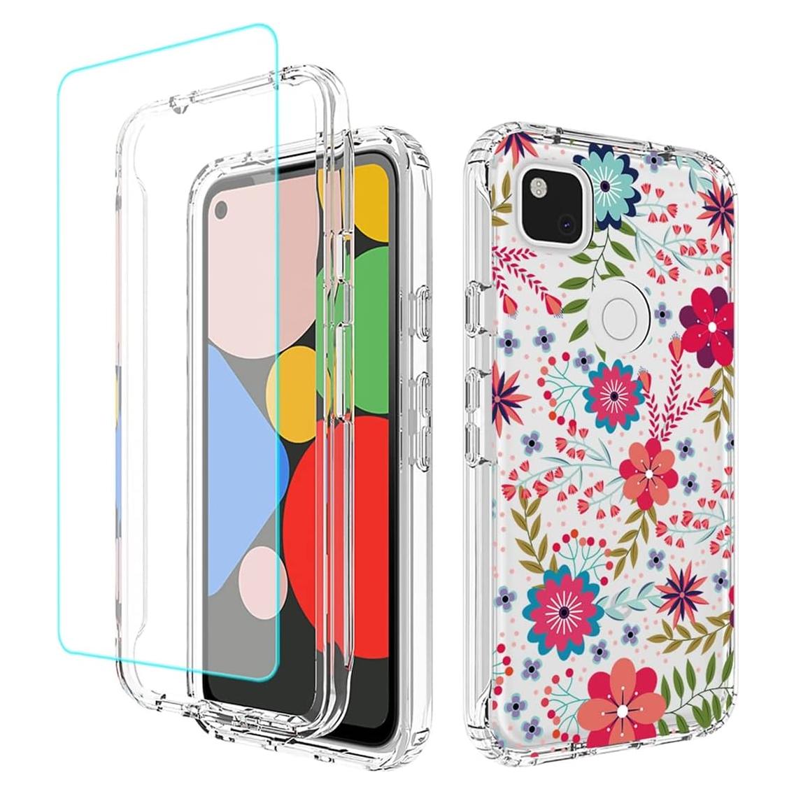 Funda Protectora Floral para Google Pixel 4A con Protector