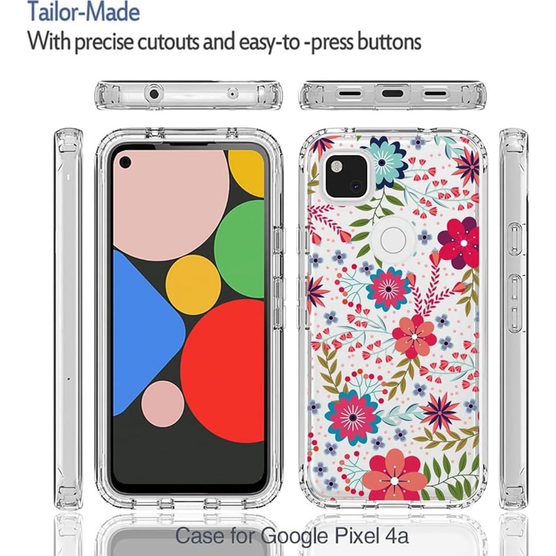 Funda Protectora Floral para Google Pixel 4A con Protector