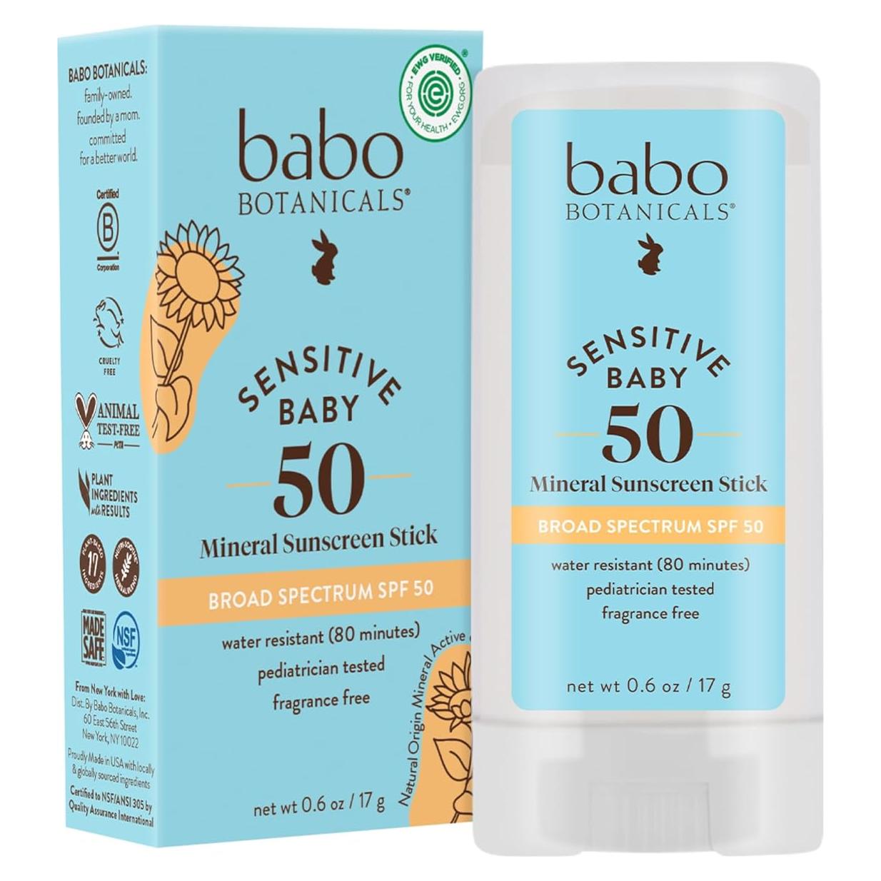 Protector Solar Mineral Babo Botanicals Stick SPF 50 Bebés