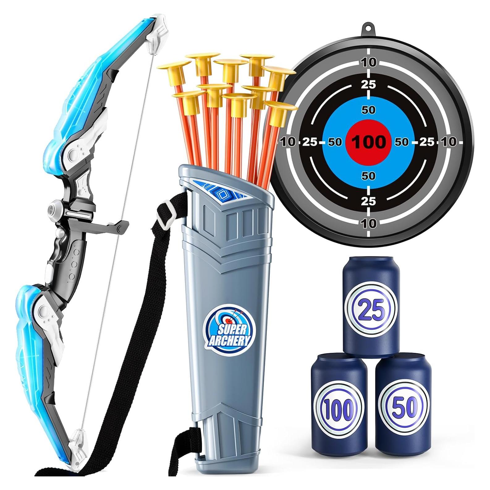 Conjunto de Arco y Flecha TEMI con Luz LED - 10 Flechas y 4 Objetivos