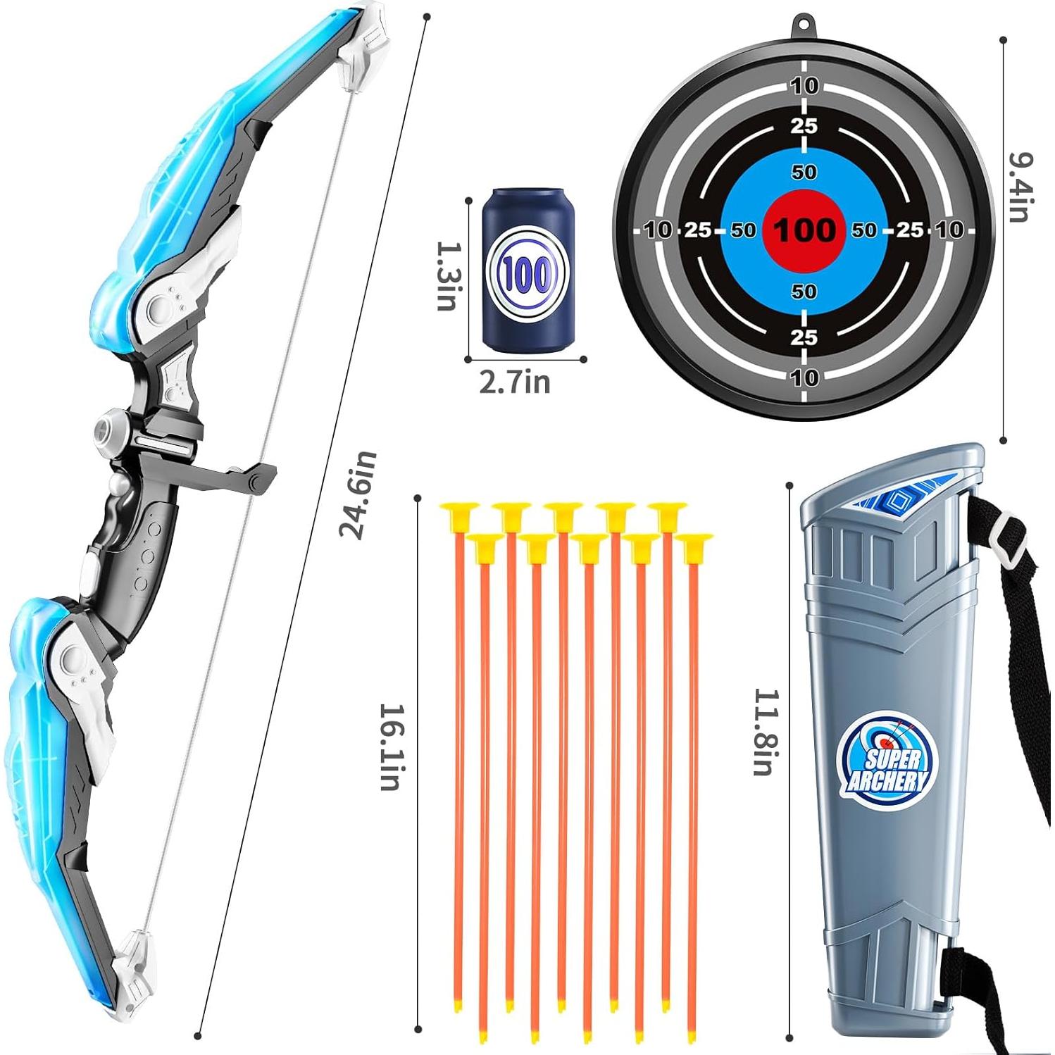Conjunto de Arco y Flecha TEMI con Luz LED - 10 Flechas y 4 Objetivos