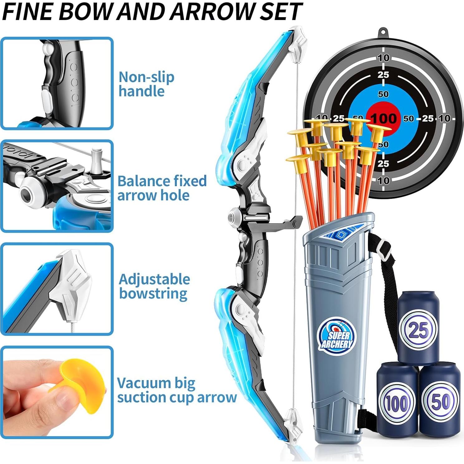 Conjunto de Arco y Flecha TEMI con Luz LED - 10 Flechas y 4 Objetivos