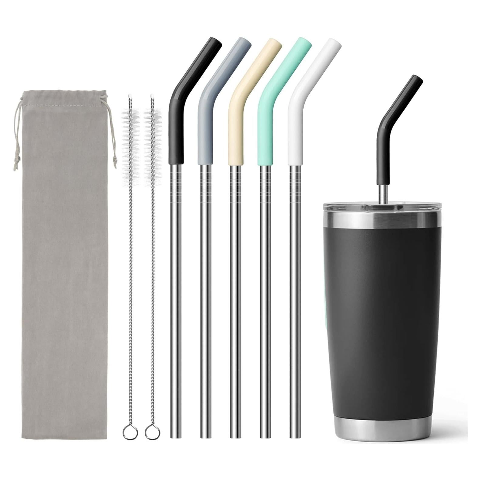 Popotes de Metal Diumepo 20 oz con Punta de Silicona - 5 Piezas