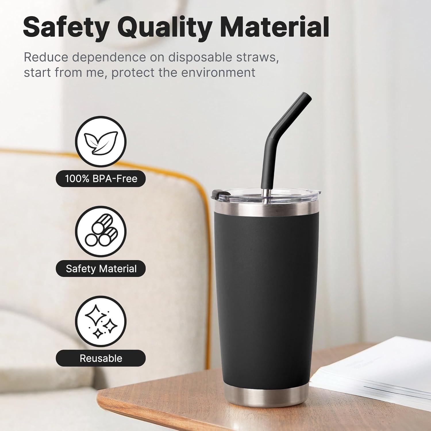 Popotes de Metal Diumepo 20 oz con Punta de Silicona - 5 Piezas