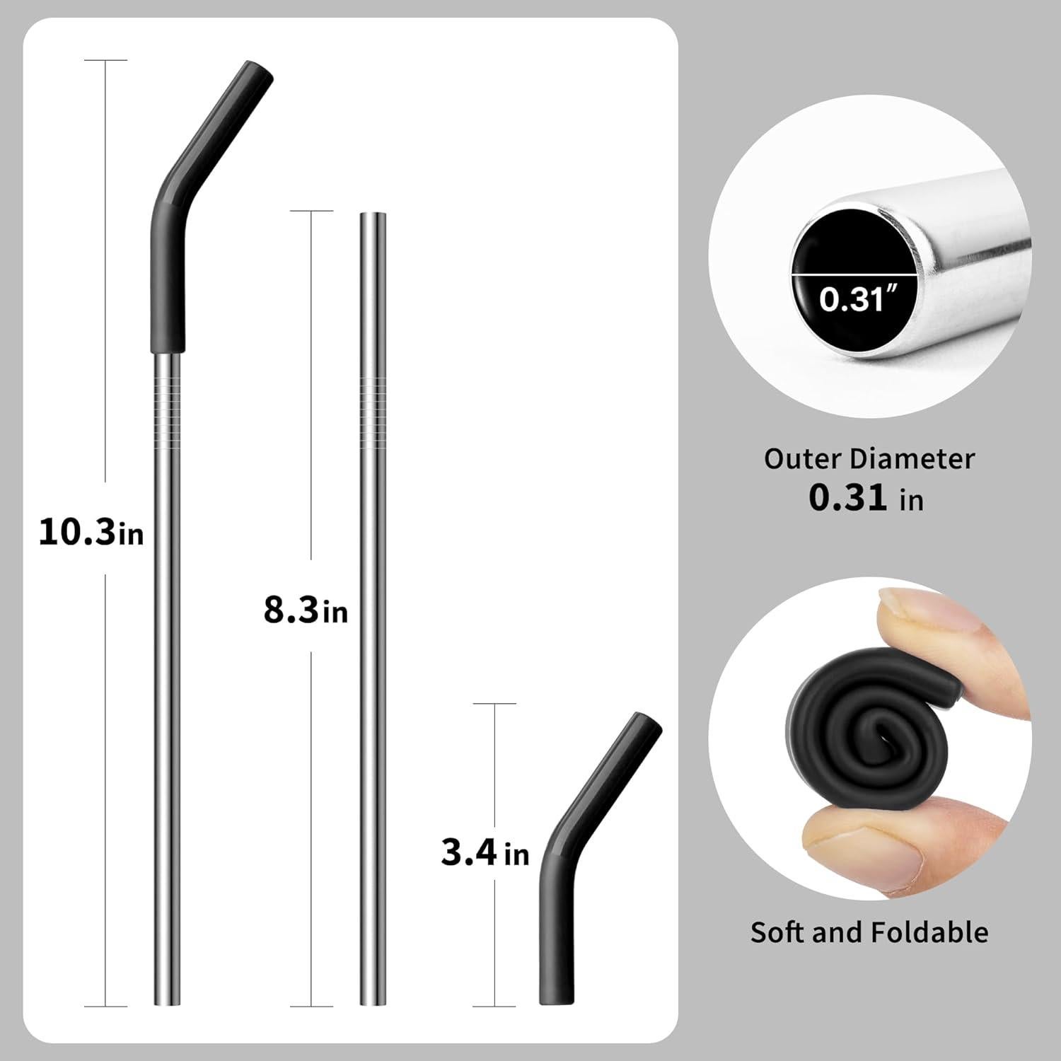 Popotes de Metal Diumepo 20 oz con Punta de Silicona - 5 Piezas