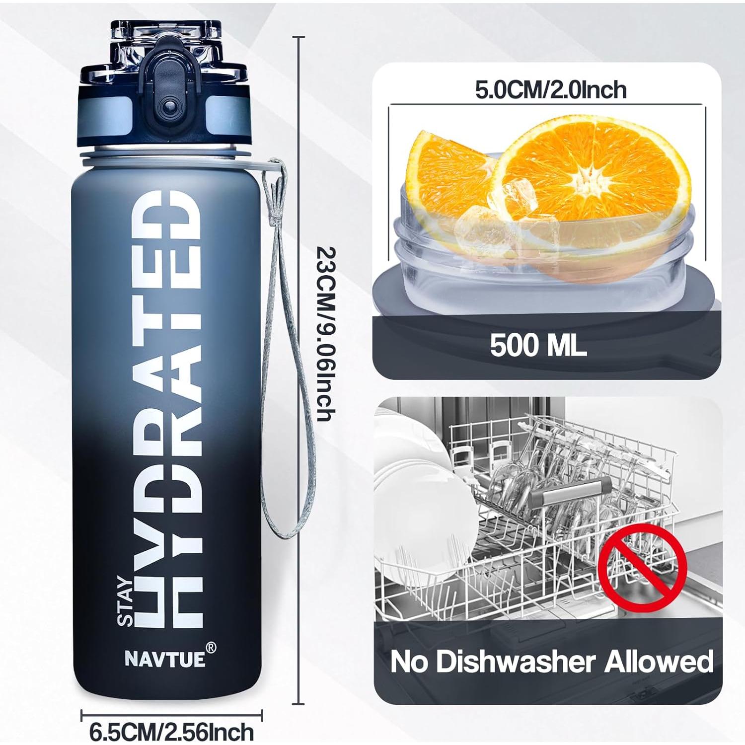 Botella de Agua Reutilizable NAVTUE 500ml Boca Ancha a Prueba de Fugas