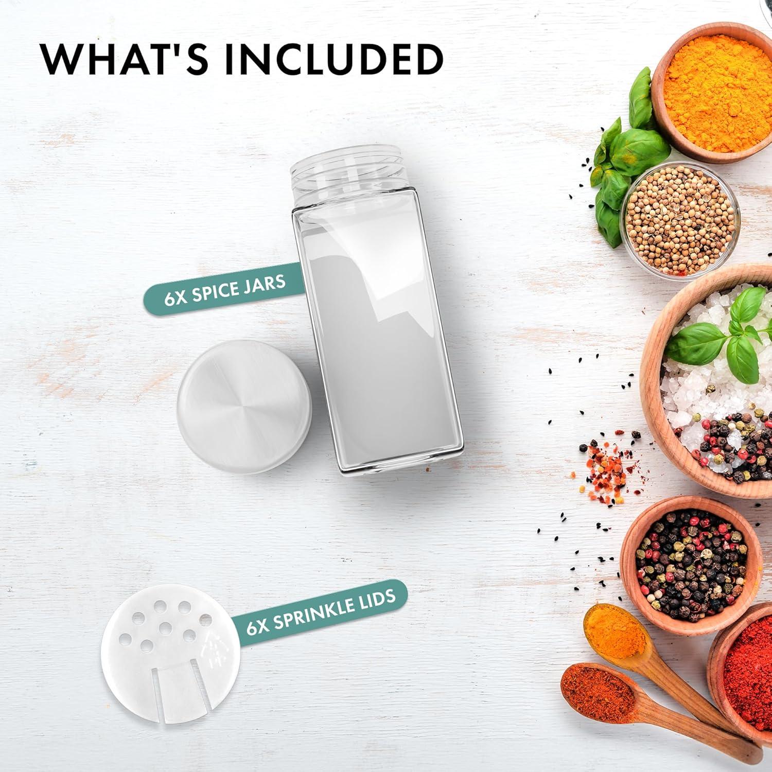 Tarros de Especias de Vidrio EDELHAUS con Tapas de Acero Inoxidable - 6 Unidades