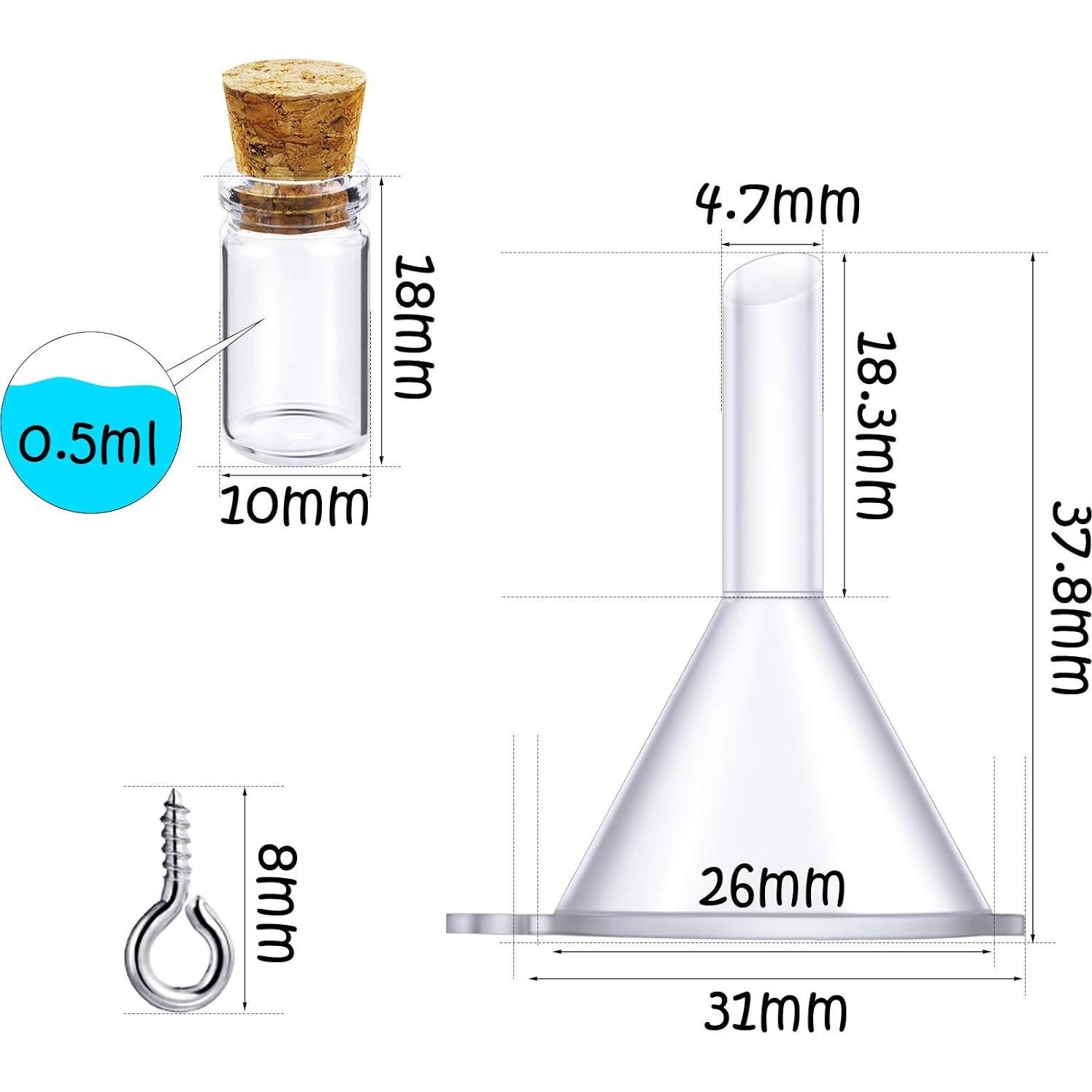 Set de 50 Mini Botellas de Vidrio Yungyan 0.5ml con Corcho