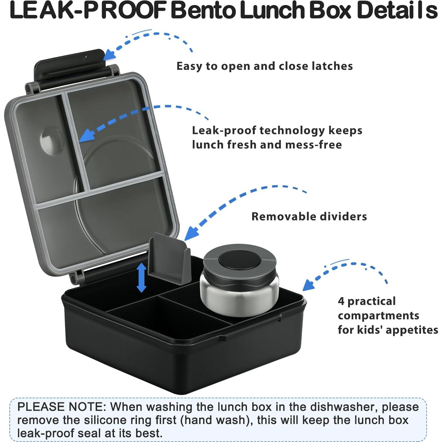 Juego de Almuerzo Bento Howeemo con Termo 1600ml y 4 Compartimentos