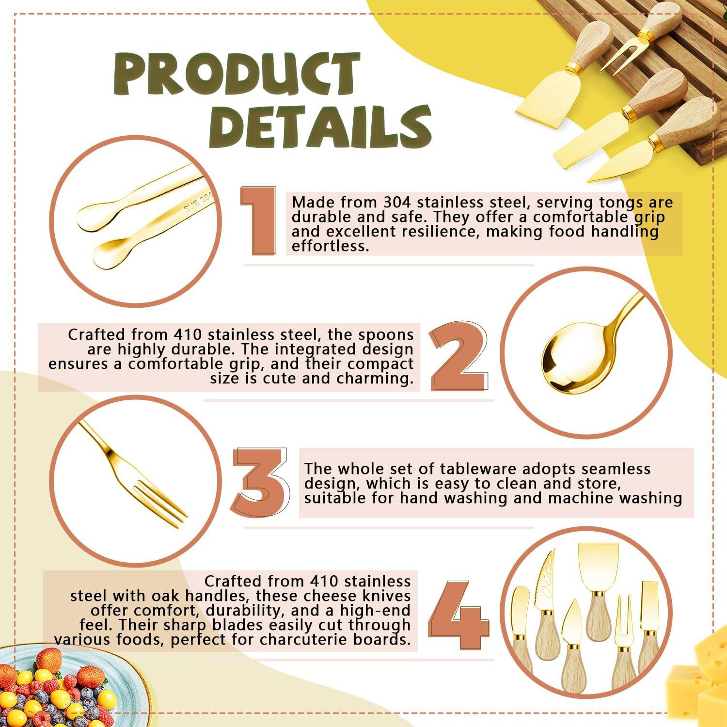 Juego de Utensilios de Charcutería Dorados 58 Piezas Mlurcu