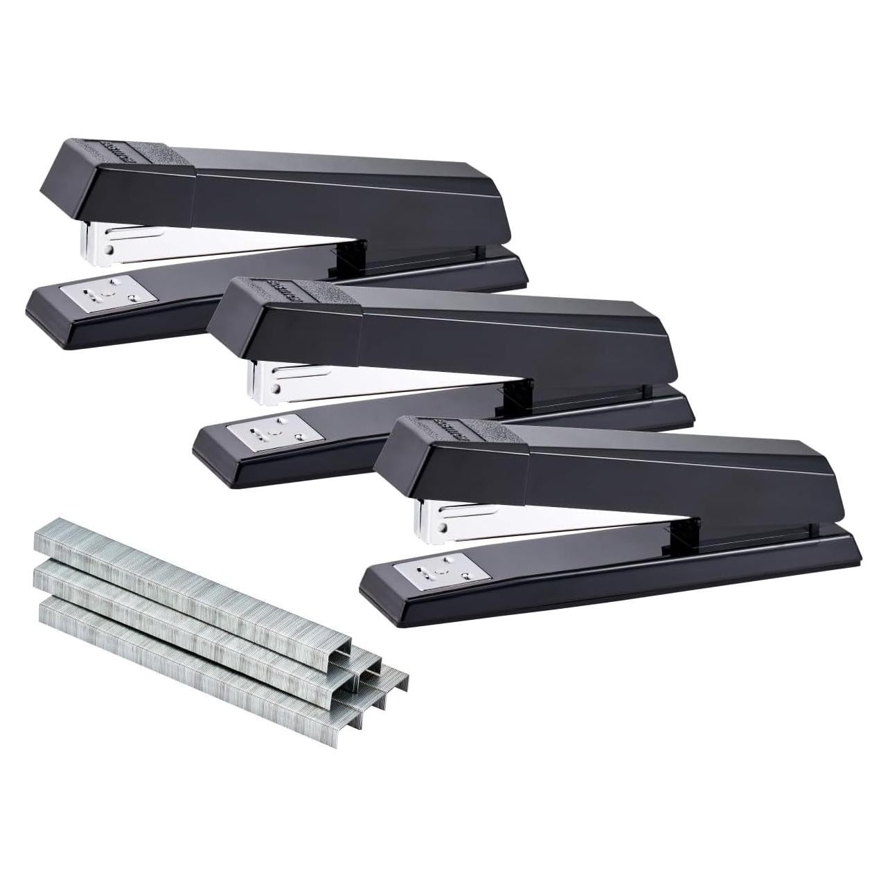 Grapadora de escritorio Bostitch premium sin atascos, negra, 3 unidades