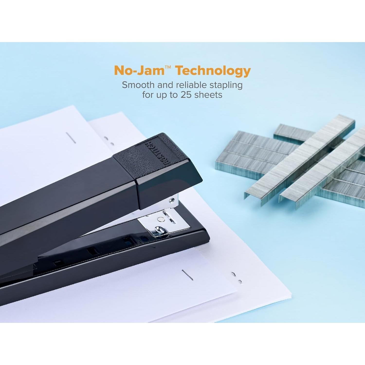 Grapadora de escritorio Bostitch premium sin atascos, negra, 3 unidades