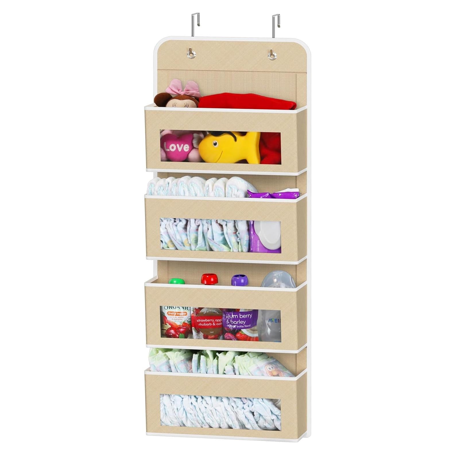Organizador Colgante Simple Houseware 4 Bolsillos Transparentes Beige