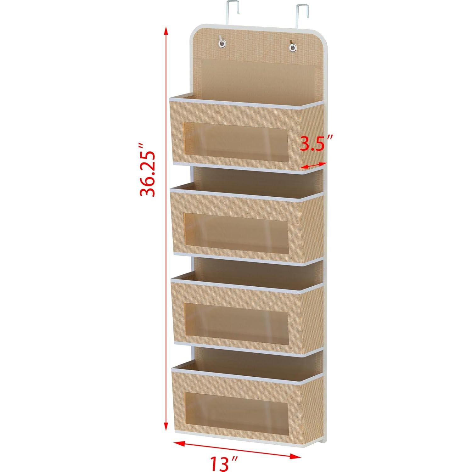 Organizador Colgante Simple Houseware 4 Bolsillos Transparentes Beige