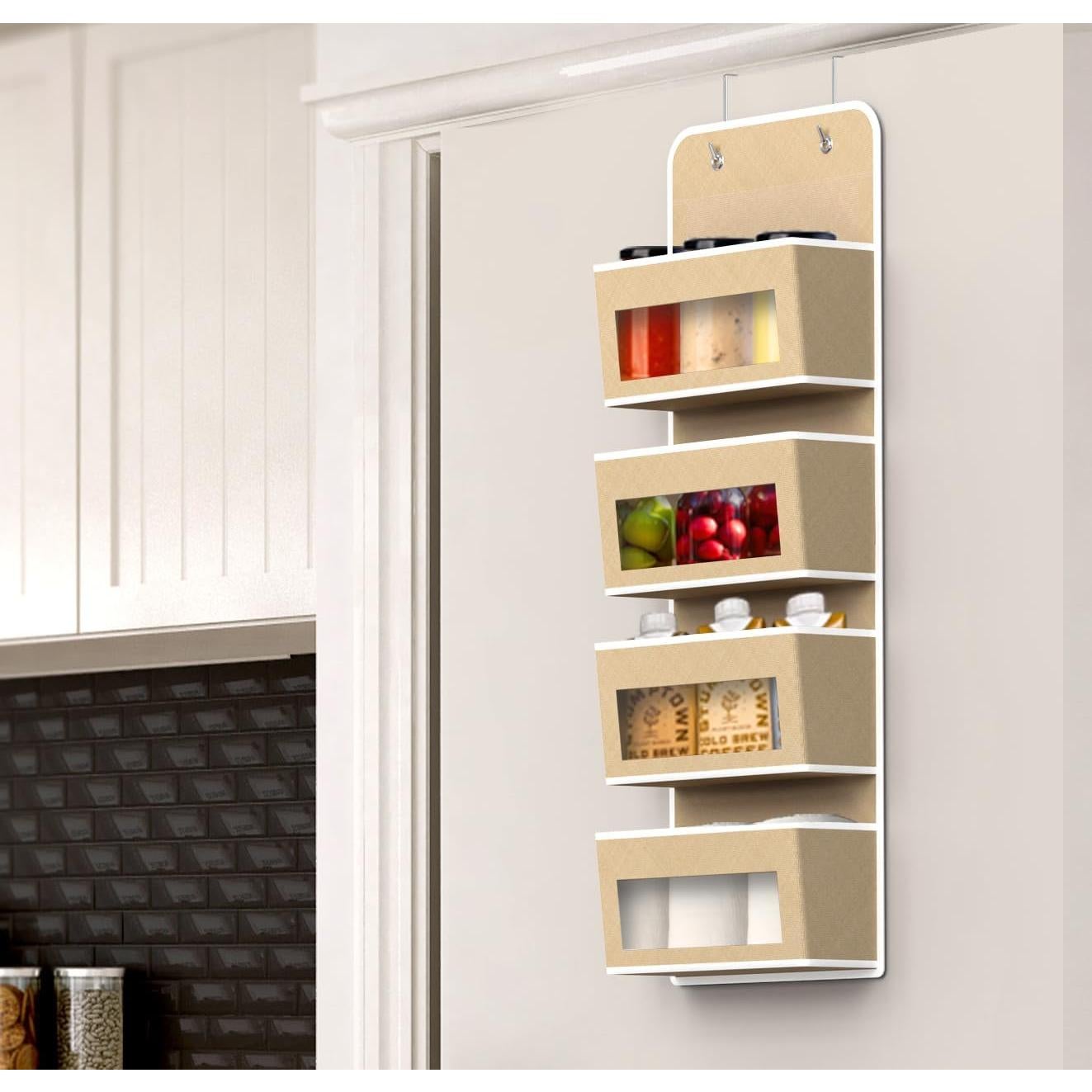 Organizador Colgante Simple Houseware 4 Bolsillos Transparentes Beige