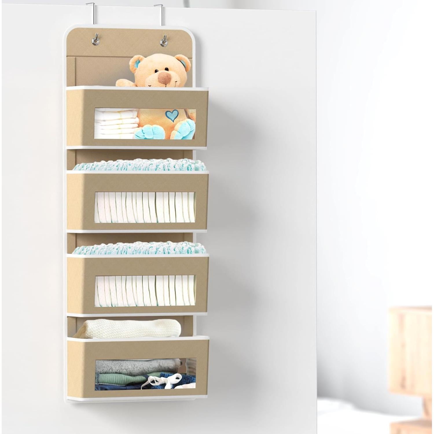 Organizador Colgante Simple Houseware 4 Bolsillos Transparentes Beige