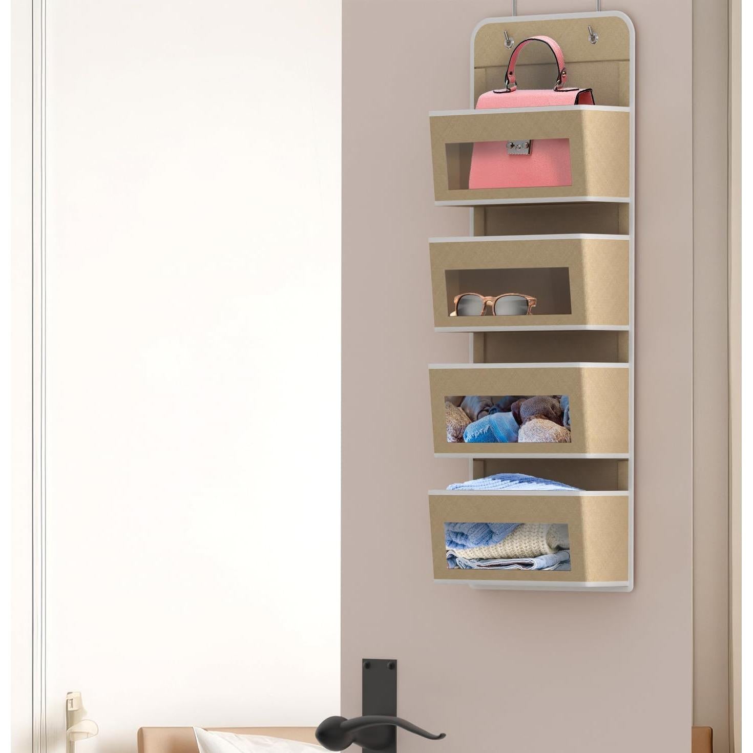 Organizador Colgante Simple Houseware 4 Bolsillos Transparentes Beige