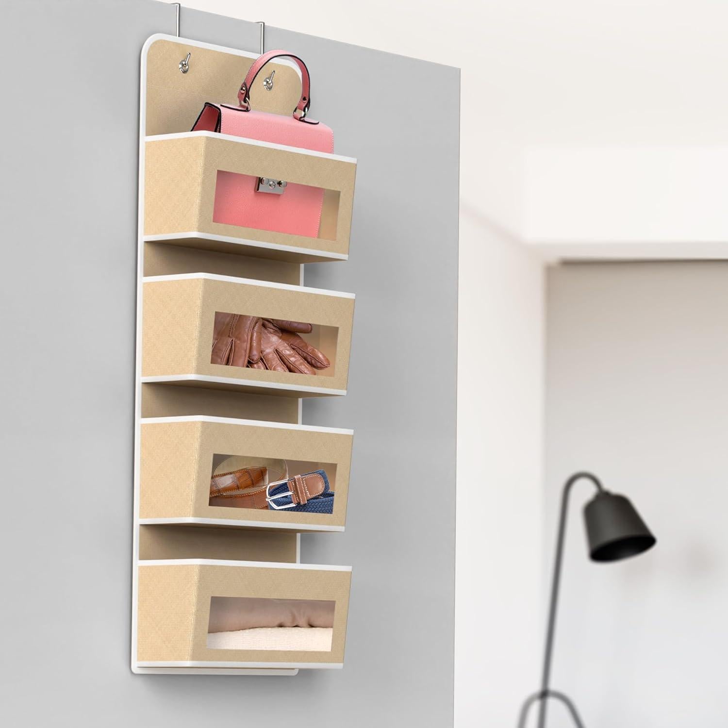 Organizador Colgante Simple Houseware 4 Bolsillos Transparentes Beige