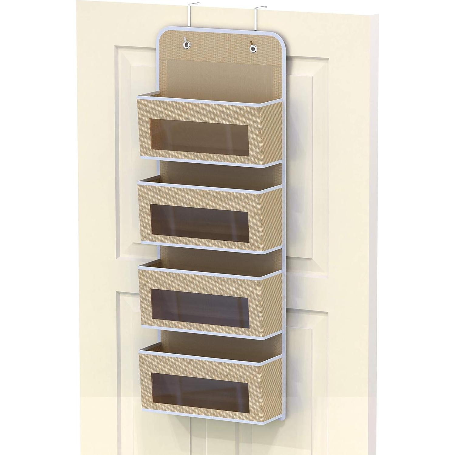 Organizador Colgante Simple Houseware 4 Bolsillos Transparentes Beige