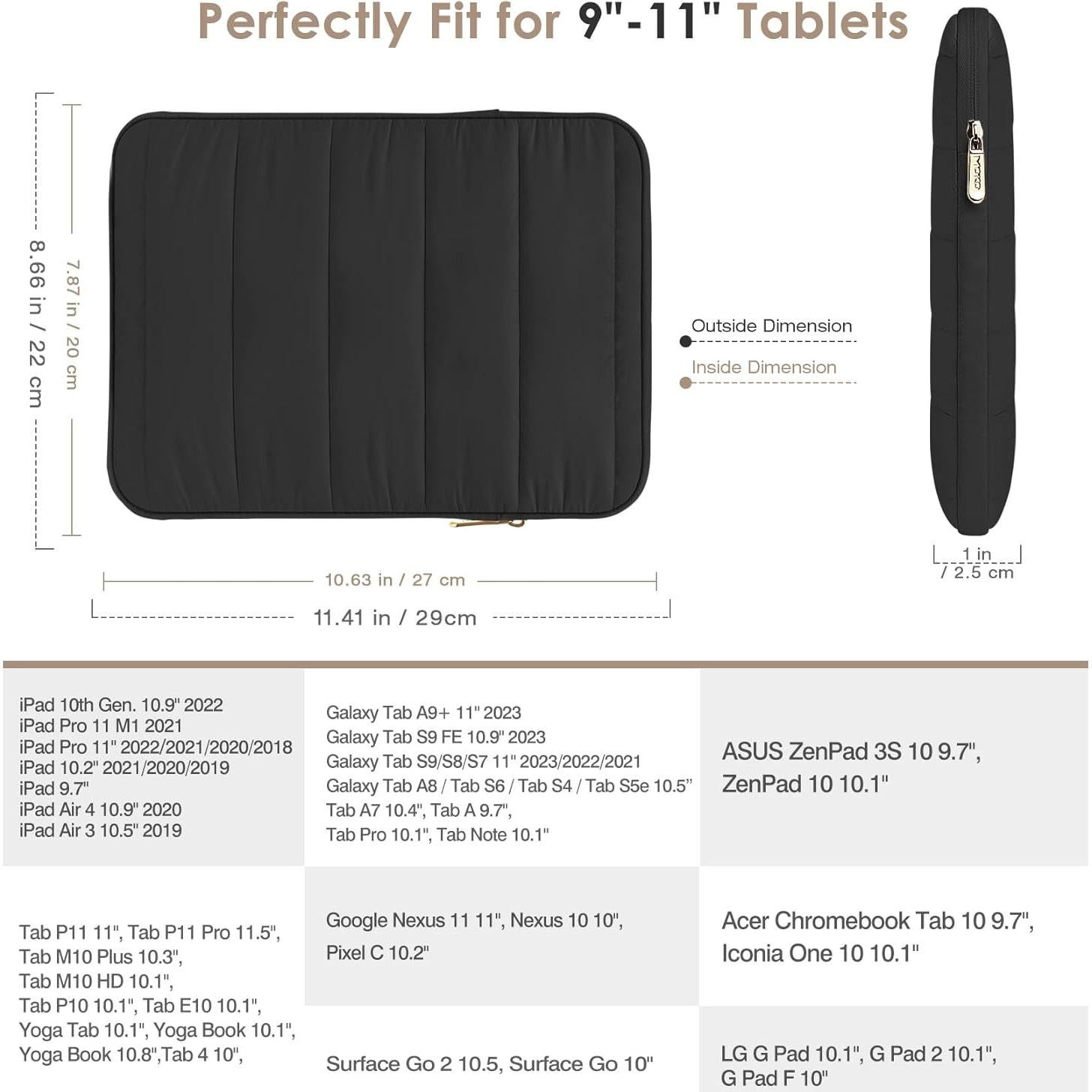 Funda Acolchada MoKo para Tableta 9-11 Pulgadas Negra