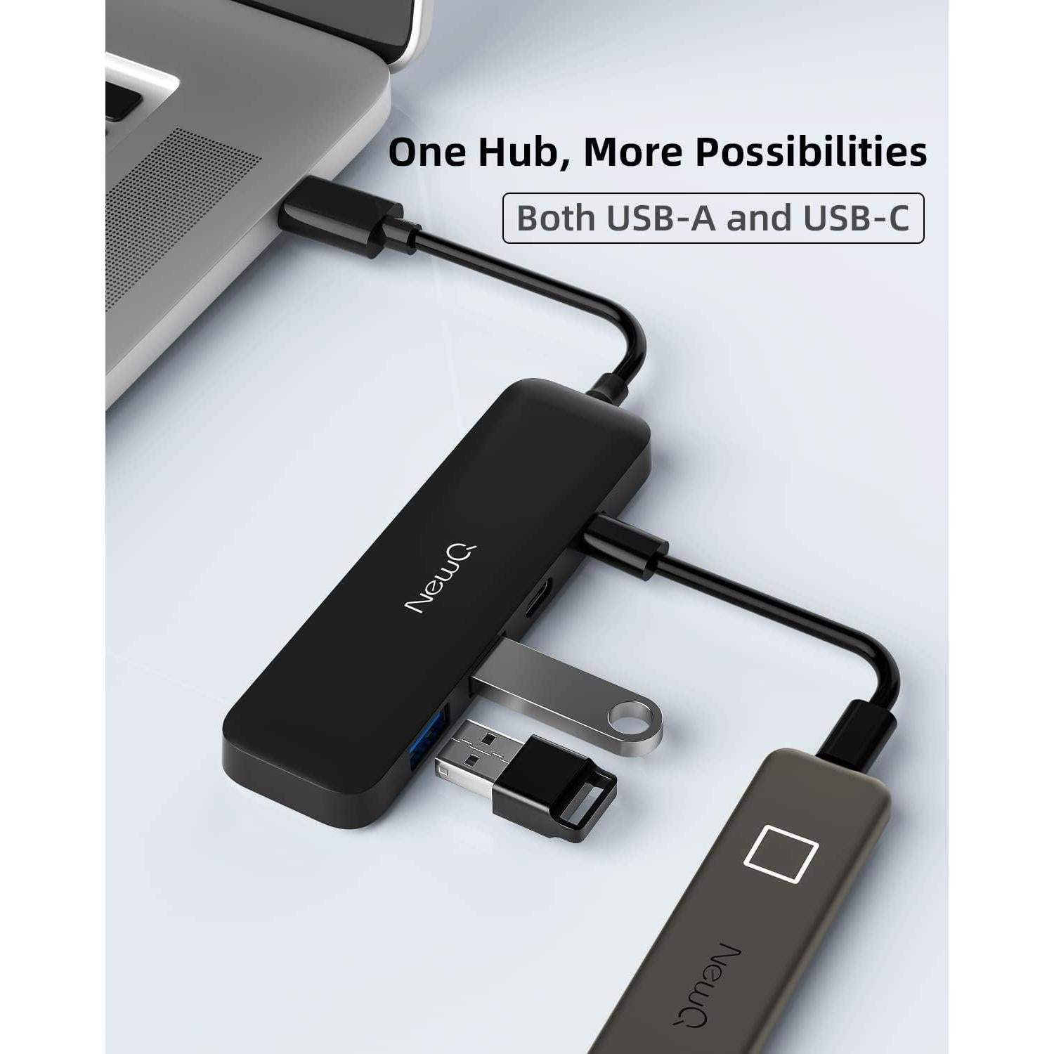 Hub USB 3.0 NewQ de 4 Puertos USB-C y USB-A Ultra Delgado