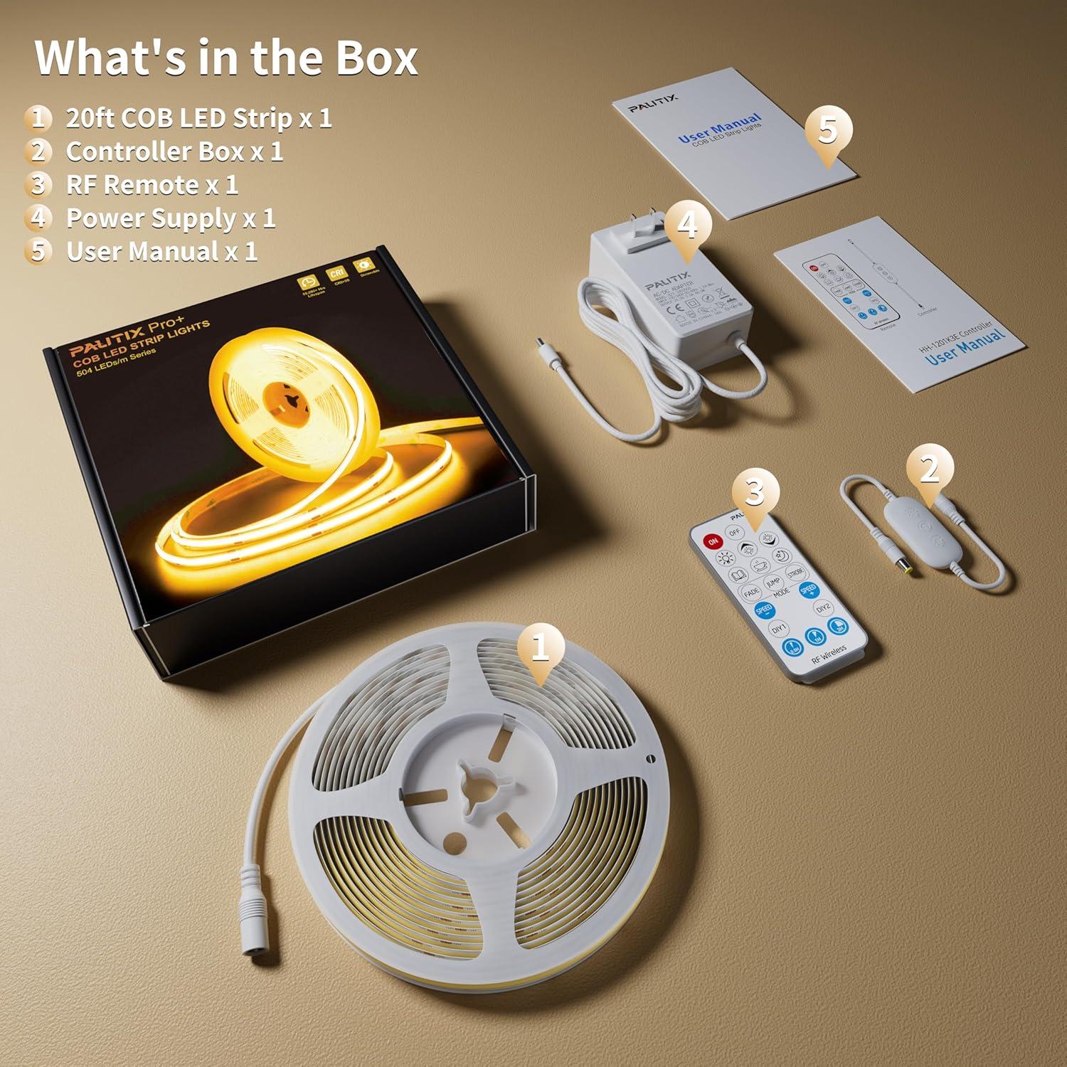 Tira LED COB PAUTIX 2000K 6.1m Regulable con Control Remoto