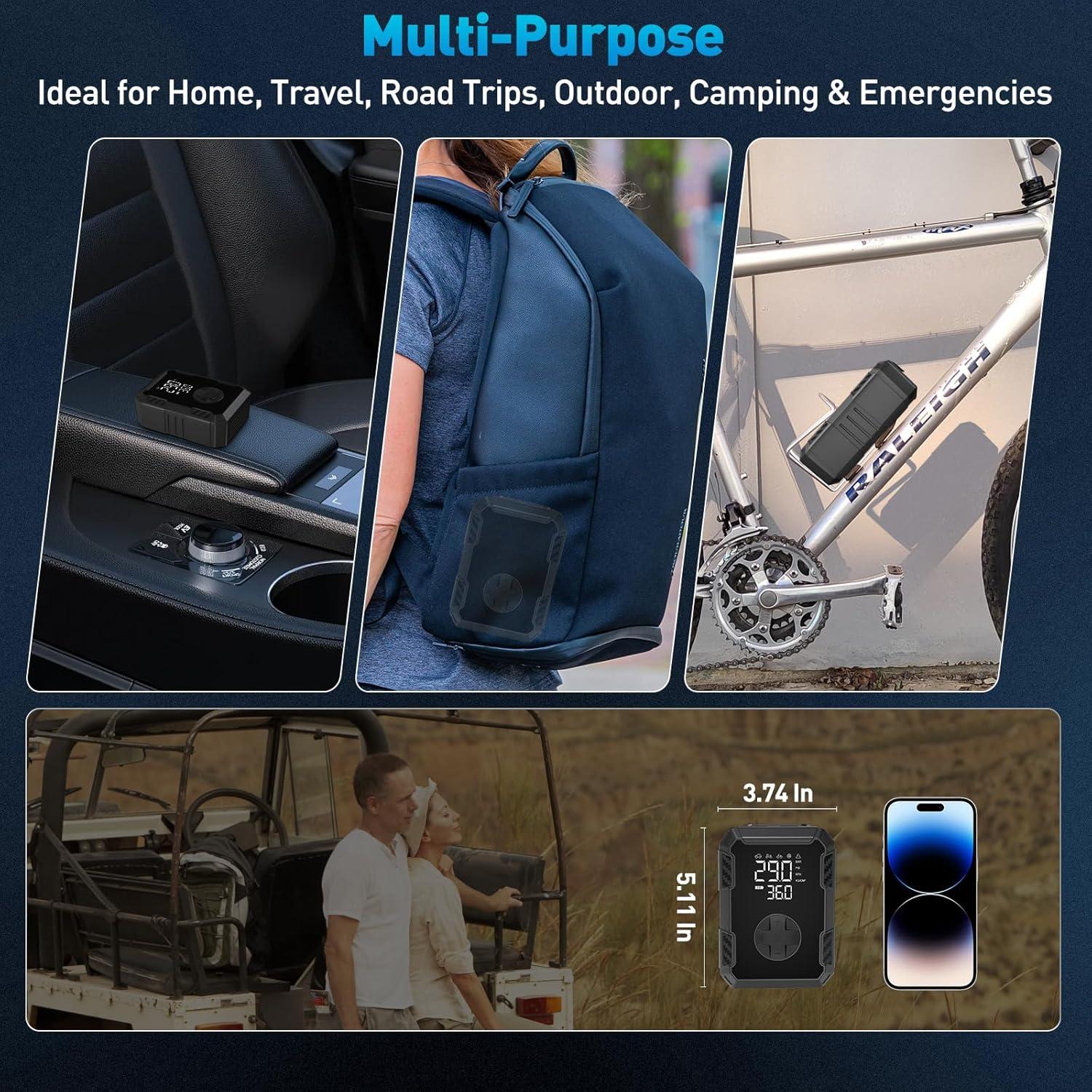 Compresor de Aire Portátil Evjeal - Inflador Neumáticos 12V