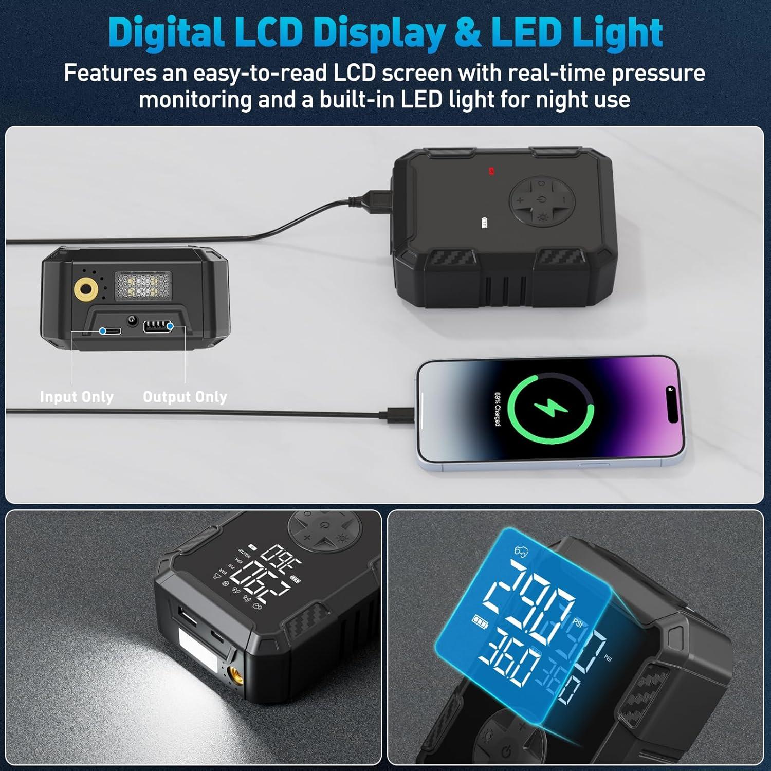 Compresor de Aire Portátil Evjeal - Inflador Neumáticos 12V