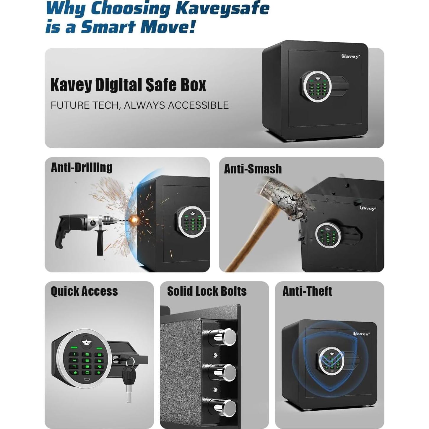 Caja Fuerte Kavey 1.2 Pies Cúbicos con Teclado Digital y Alarma