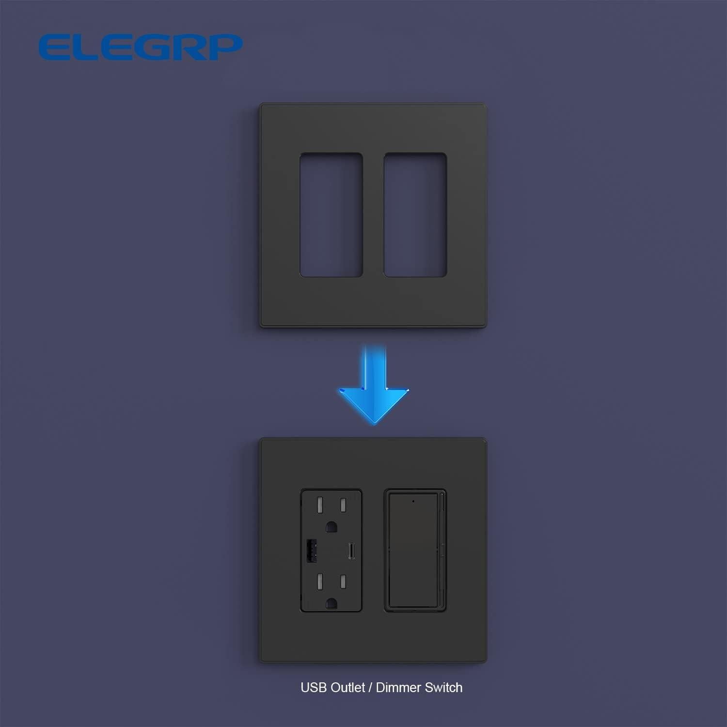 Placa de Pared Decorativa Sin Tornillos ELEGRP 2 Gang Negro Mate