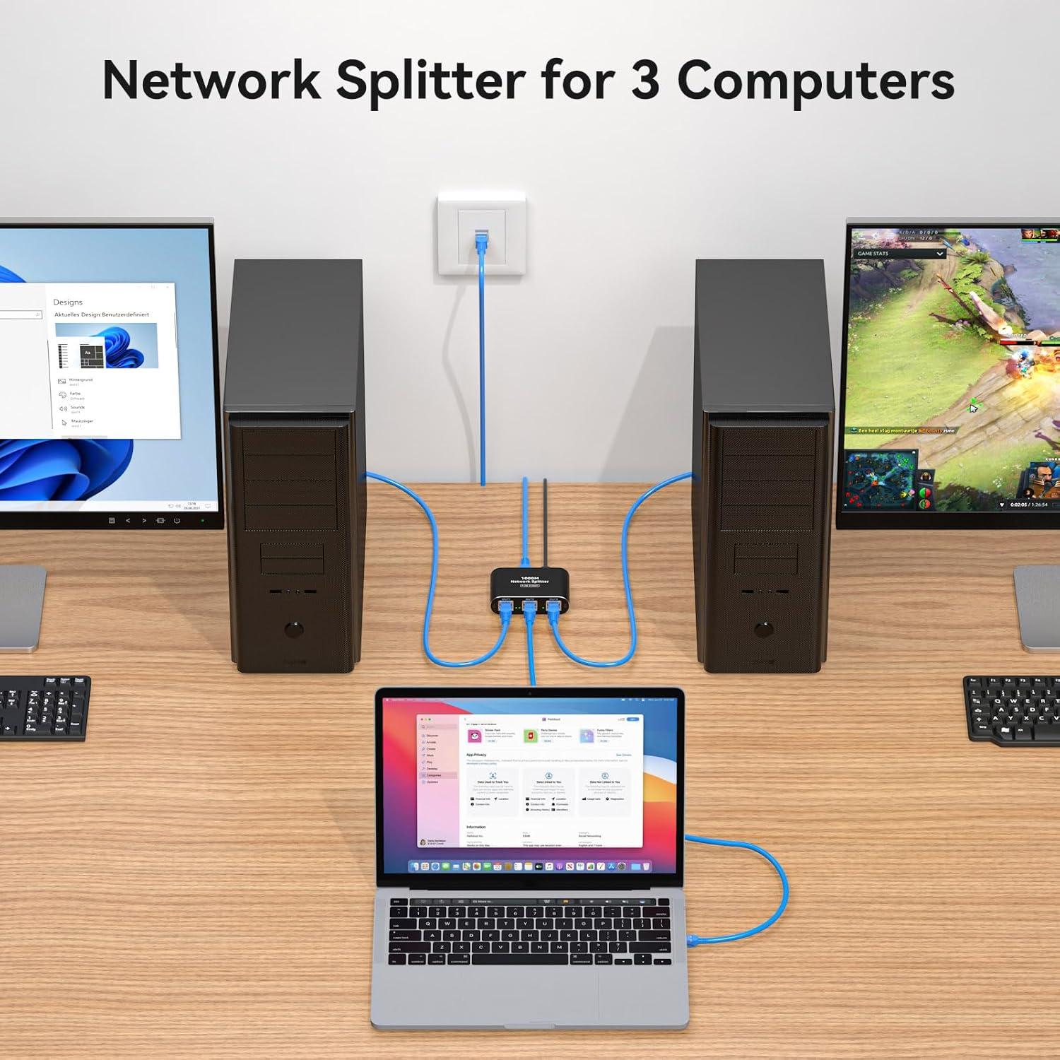 Divisor Ethernet 1 a 3 THXCDBID 1000Mbps RJ45 USB-C