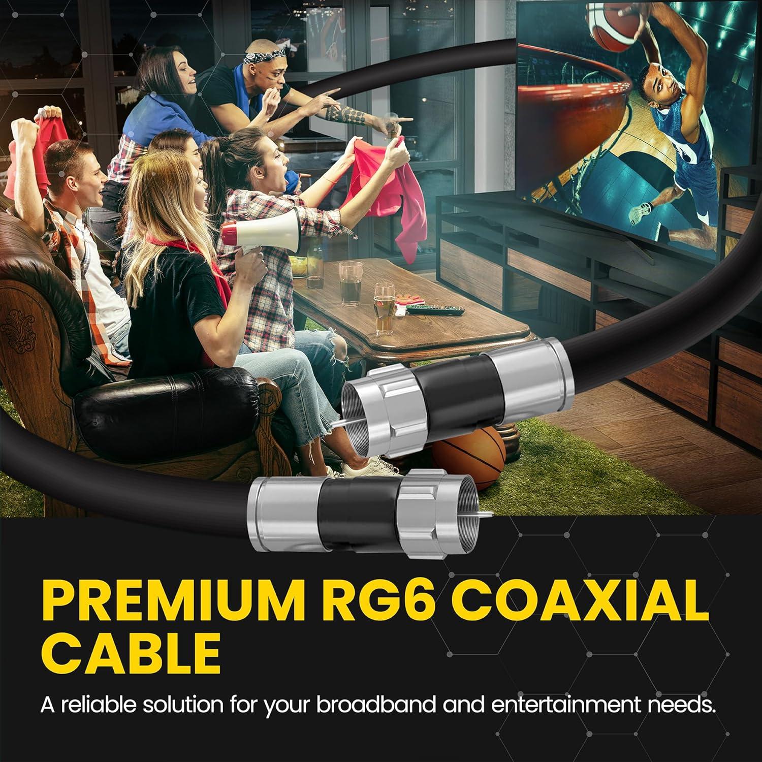 Cable Coaxial RG6 Premium 30.48 cm Negro - Internet y TV HD
